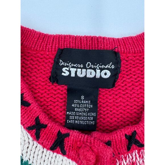 Christmas‎ Womens Chunky Red Themed Cardigan Small - Picture 3 of 4
